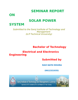 Seminar Report on Solar Power System