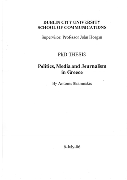Phd THESIS Politics, Media and Journalism in Greece