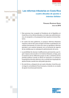 Las Reformas Tributarias En Costa Rica -Cuatro Décadas De Ajustes E Intentos Fallidos