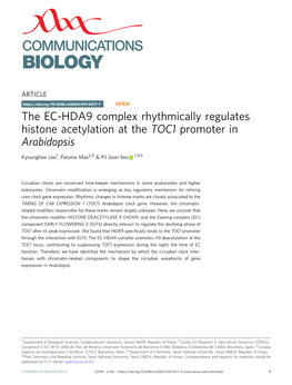 The EC-HDA9 Complex Rhythmically Regulates Histone Acetylation at the TOC1 Promoter in Arabidopsis