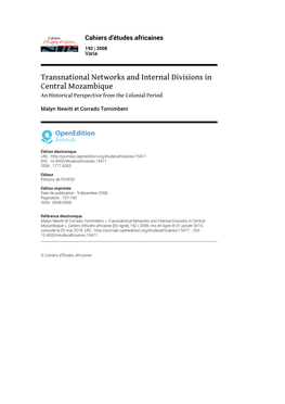 Transnational Networks and Internal Divisions in Central Mozambique an Historical Perspective from the Colonial Period