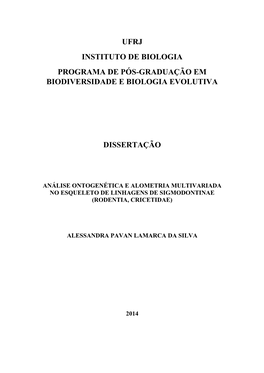 Ufrj Instituto De Biologia Programa De Pós-Graduação Em Biodiversidade E Biologia Evolutiva