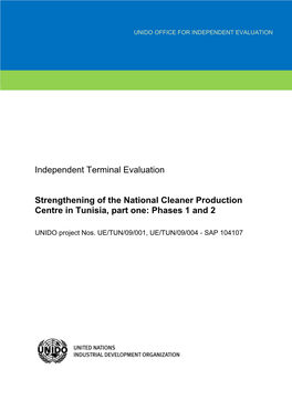 Independent Terminal Evaluation Strengthening of the National Cleaner Production Centre in Tunisia, Part One: Phases 1 and 2