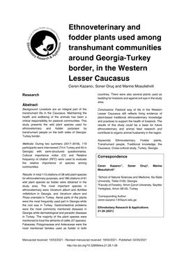 Ethnoveterinary and Fodder Plants Used Among Transhumant Communities Around Georgia-Turkey Border, in the Western Lesser Caucasus