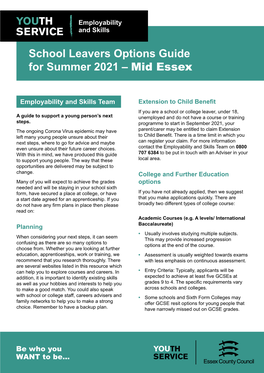 School Leavers Options Guide for Summer 2021 – Mid Essex