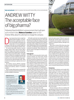ANDREW WITTY the Acceptable Face of Big Pharma?