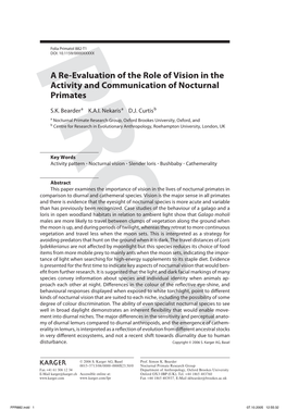 A Re-Evaluation of the Role of Vision in the Activity and Communication of Nocturnal Primates