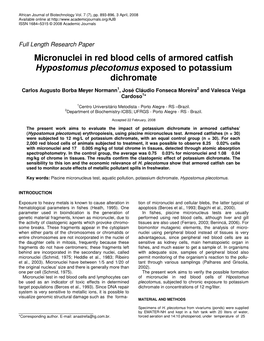 Micronuclei in Red Blood Cells of Armored Catfish Hypostomus Plecotomus Exposed to Potassium Dichromate