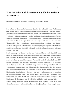 Emmy Noether Und Ihre Bedeutung Für Die Moderne Mathematik
