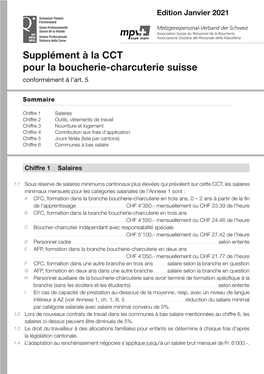 Supplément À La CCT Pour La Boucherie-Charcuterie Suisse Conformément À L’Art