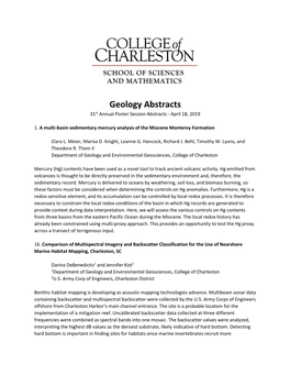 Geology Abstracts 31St Annual Poster Session Abstracts - April 18, 2019