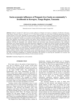 Socio-Economic Influences of Pangani River Basin on Community's