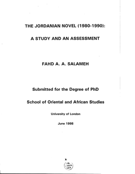 The Jordanian Novel (1980-1990)