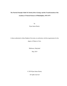 The Patrick Principle: Ruth M. Patrick, River Ecology and the Transformation of the Academy of Natural Sciences of Philadelphia, 1935-1975