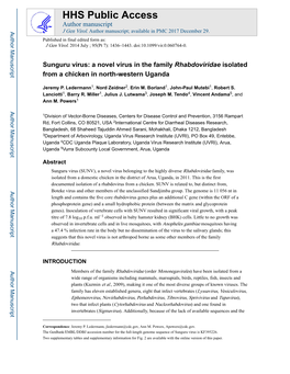 Sunguru Virus: a Novel Virus in the Family Rhabdoviridae Isolated from a Chicken in North-Western Uganda