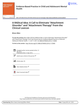 Attachment Disorder” and “Attachment Therapy” from the Clinical Lexicon