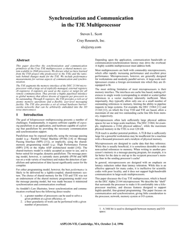 Synchronization and Communication in the T3E Multiprocessor