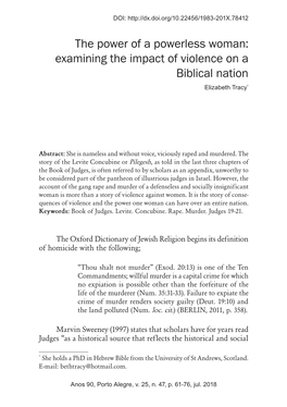 Examining the Impact of Violence on a Biblical Nation Elizabeth Tracy*