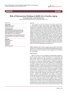 Role of Monoamine Oxidase a (MAO-A) in Cardiac Aging