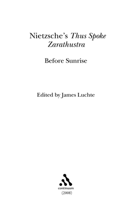 Nietzsche's Thus Spoke Zarathustra