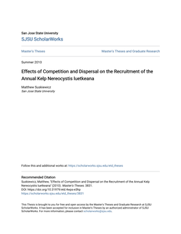 Effects of Competition and Dispersal on the Recruitment of the Annual Kelp Nereocystis Luetkeana