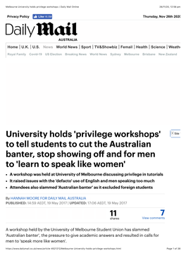 Melbourne University Holds Privilege Workshops | Daily Mail Online 26/11/20, 12�56 Pm