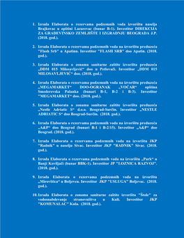 1. Izrada Elaborata O Rezervama Podzemnih Voda Izvorištu Naselja Brajkovac U Opštini Lazarevac (Bunar B-1)