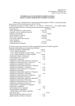 INFORMACJA O STANIE MIENIA KOMUNALNEGO MIASTA I GMINY BARCZEWO NA DZIEŃ 31.12.2015 R