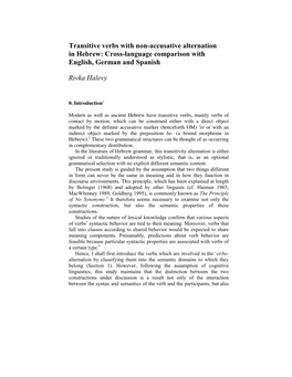 Transitive Verbs with Non-Accusative Alternation in Hebrew: Cross-Language Comparison with English, German and Spanish