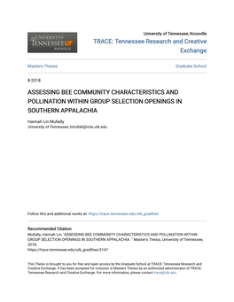 Assessing Bee Community Characteristics and Pollination Within Group Selection Openings in Southern Appalachia