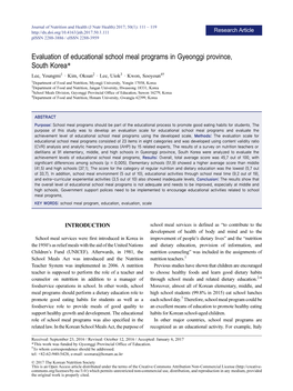 Evaluation of Educational School Meal Programs in Gyeonggi Province