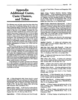Appendix Additional Castes, Caste Clusters