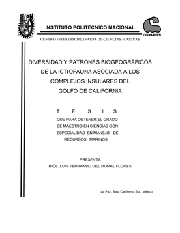 Diversidad Y Patrones Biogeográficos De La Ictiofauna Asociada a Los Complejos Insulares Del Golfo De California