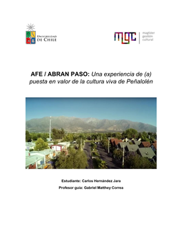 AFE / ABRAN PASO: Una Experiencia De (A) Puesta En Valor De La Cultura Viva De Peñalolén