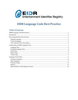 EIDR Language Code Best Practice