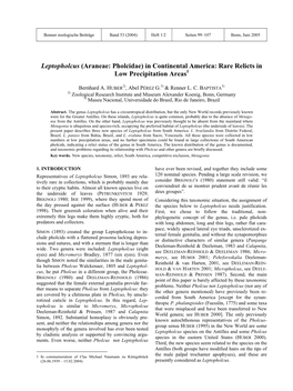 Leptopholcus (Araneae: Pholcidae) in Continental America: Rare Relicts in Low Precipitation Areas1