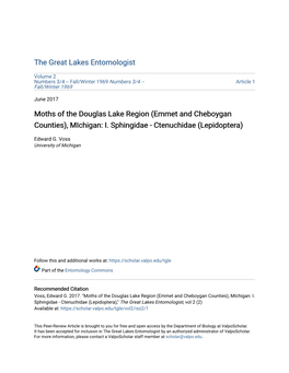 Moths of the Douglas Lake Region (Emmet and Cheboygan Counties), Michigan: I