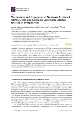 Mechanisms and Regulation of Nonsense-Mediated Mrna Decay and Nonsense-Associated Altered Splicing in Lymphocytes