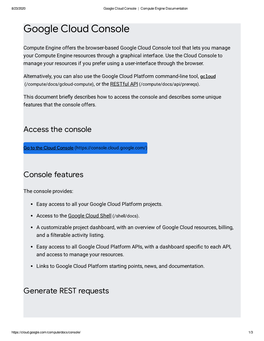 Google Cloud Console | Compute Engine Documentation