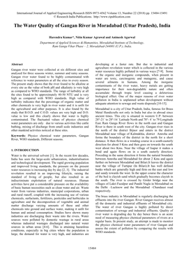 The Water Quality of Gangan River in Moradabad (Uttar Pradesh), India