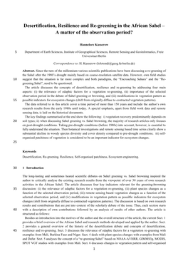 Desertification, Resilience and Re-Greening in the African Sahel – a Matter of the Observation Period?