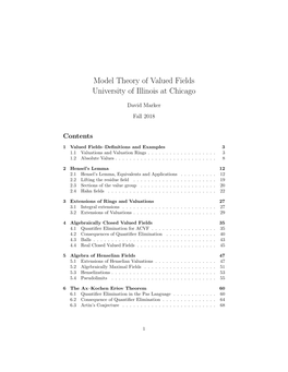 Model Theory of Valued Fields University of Illinois at Chicago