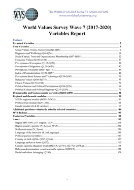 World Values Survey Wave 7 (2017-2020) Variables Report