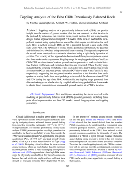 Toppling Analysis of the Echo Cliffs Precariously Balanced Rock by Swetha Veeraraghavan, Kenneth W