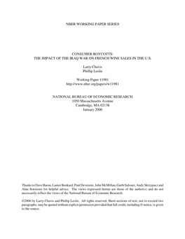 Consumer Boycotts: the Impact of the Iraq War on French Wine Sales in the U.S