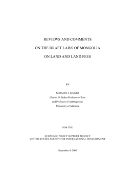 Reviews and Comments on the Draft Laws of Mongolia On