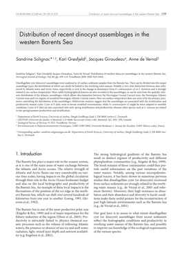 Distribution of Recent Dinocyst Assemblages in the Western Barents Sea 109