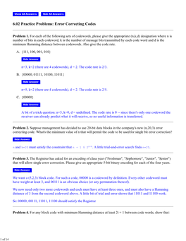 6.02 Practice Problems: Error Correcting Codes