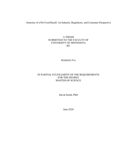 Anatomy of a Pet Food Recall: an Industry, Regulatory, and Consumer Perspective