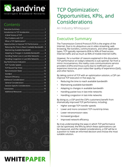 TCP Optimization: Opportunities, Kpis, and Considerations an Industry Whitepaper